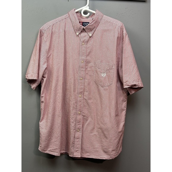Chaps Other - Chaps Shirt Mens 2XL Red White Striped Short Sleeve Button Down Cotton Pocket